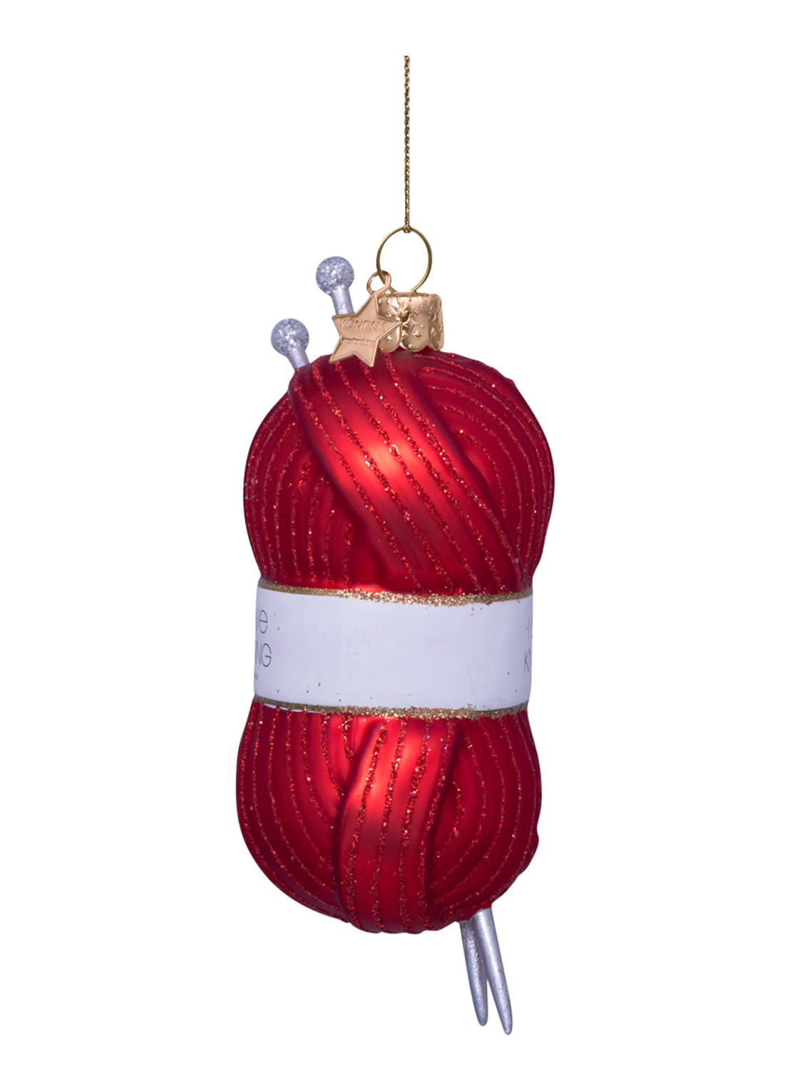 Vondels Rode Breigaren kersthanger 11 cm - voorkant 3 rood