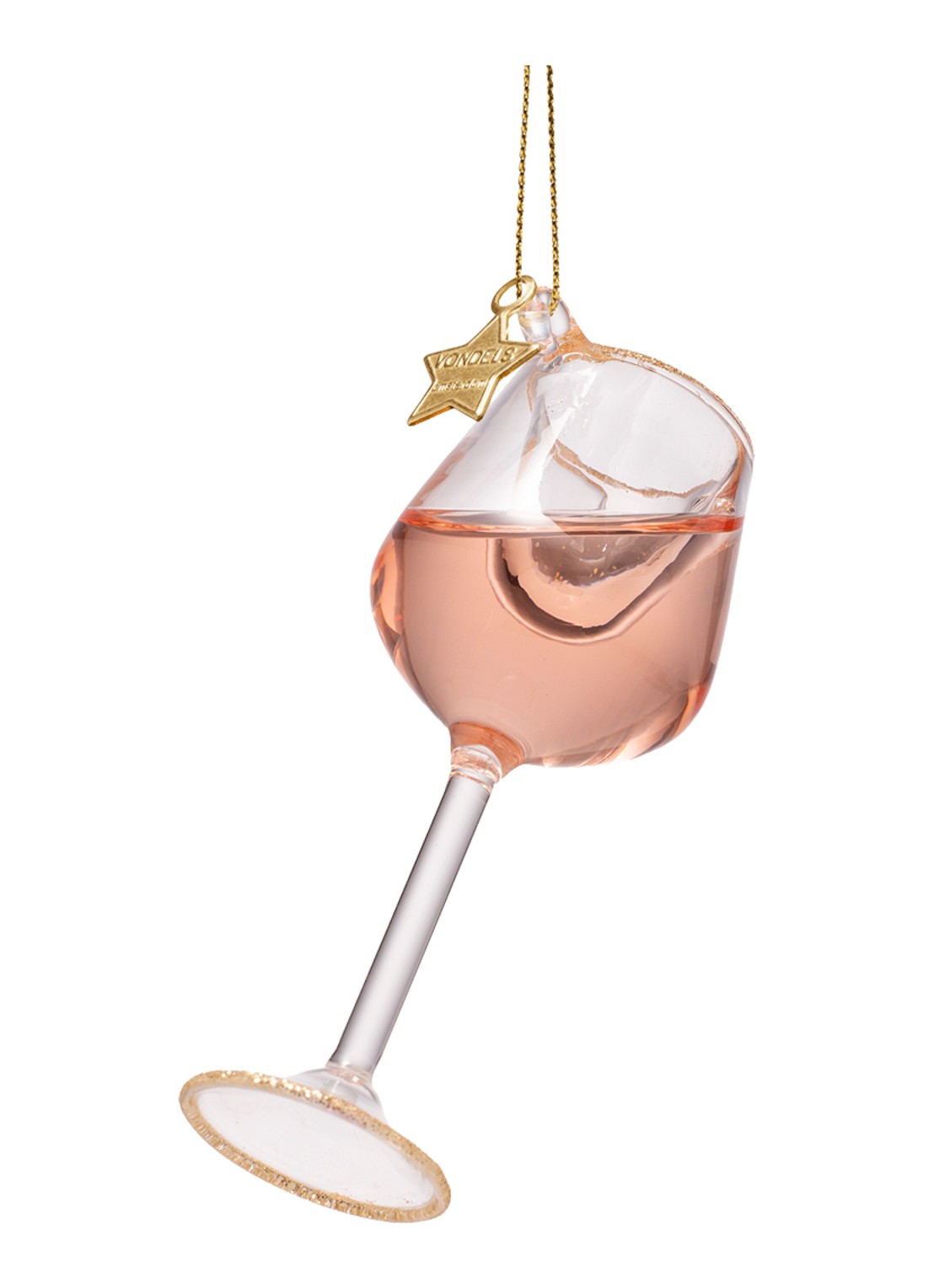 Vondels Roze Wijn Glas kersthanger 9,5 cm - voorkant 2 lichtroze