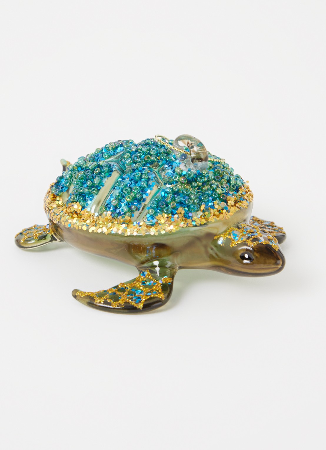 Vondels Schildpad met glitter kersthanger 7 cm - detail 3 turquoise