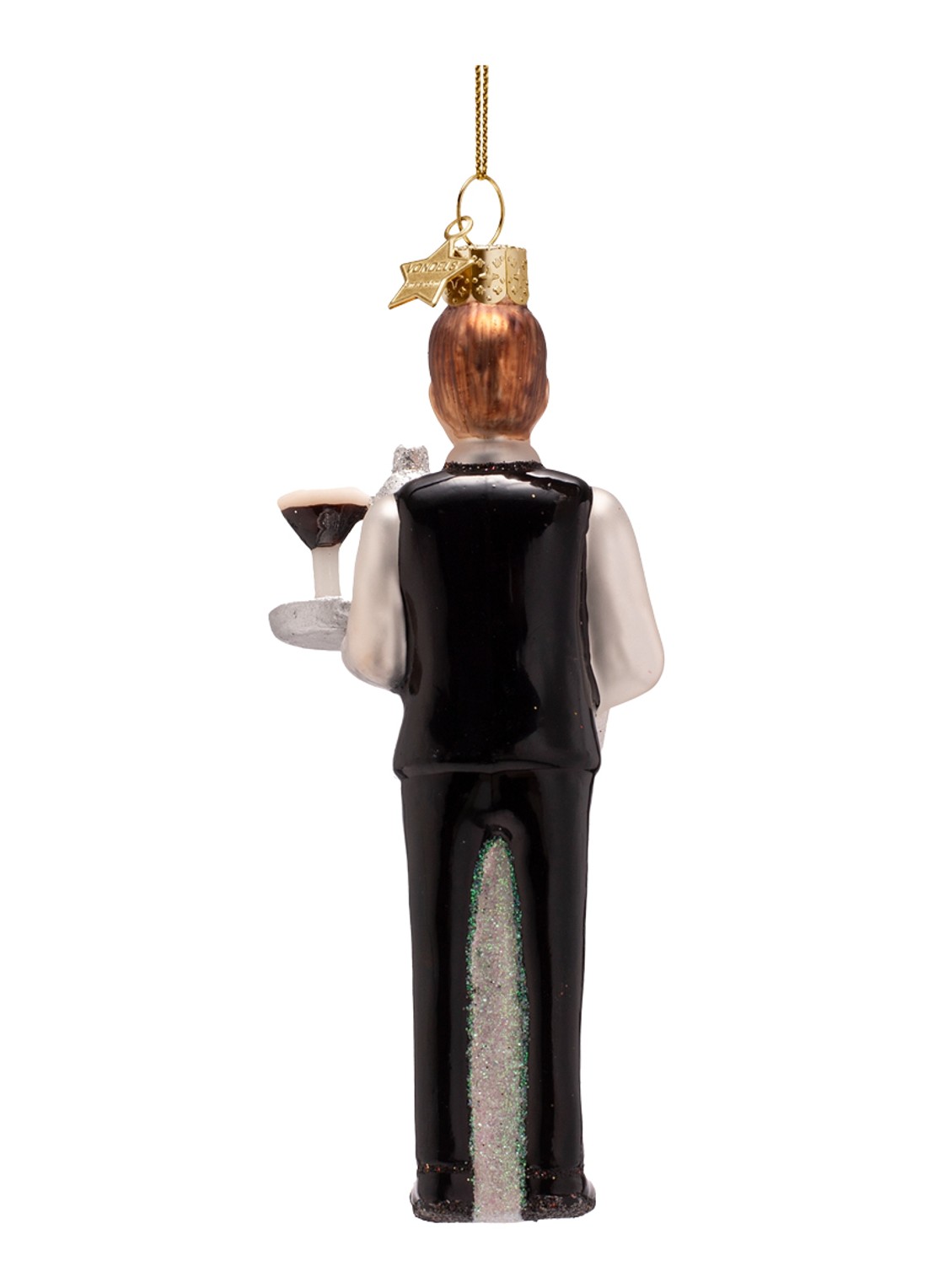 Vondels Serveerster met cocktail kersthanger 13 cm - achterkant 4 zwart
