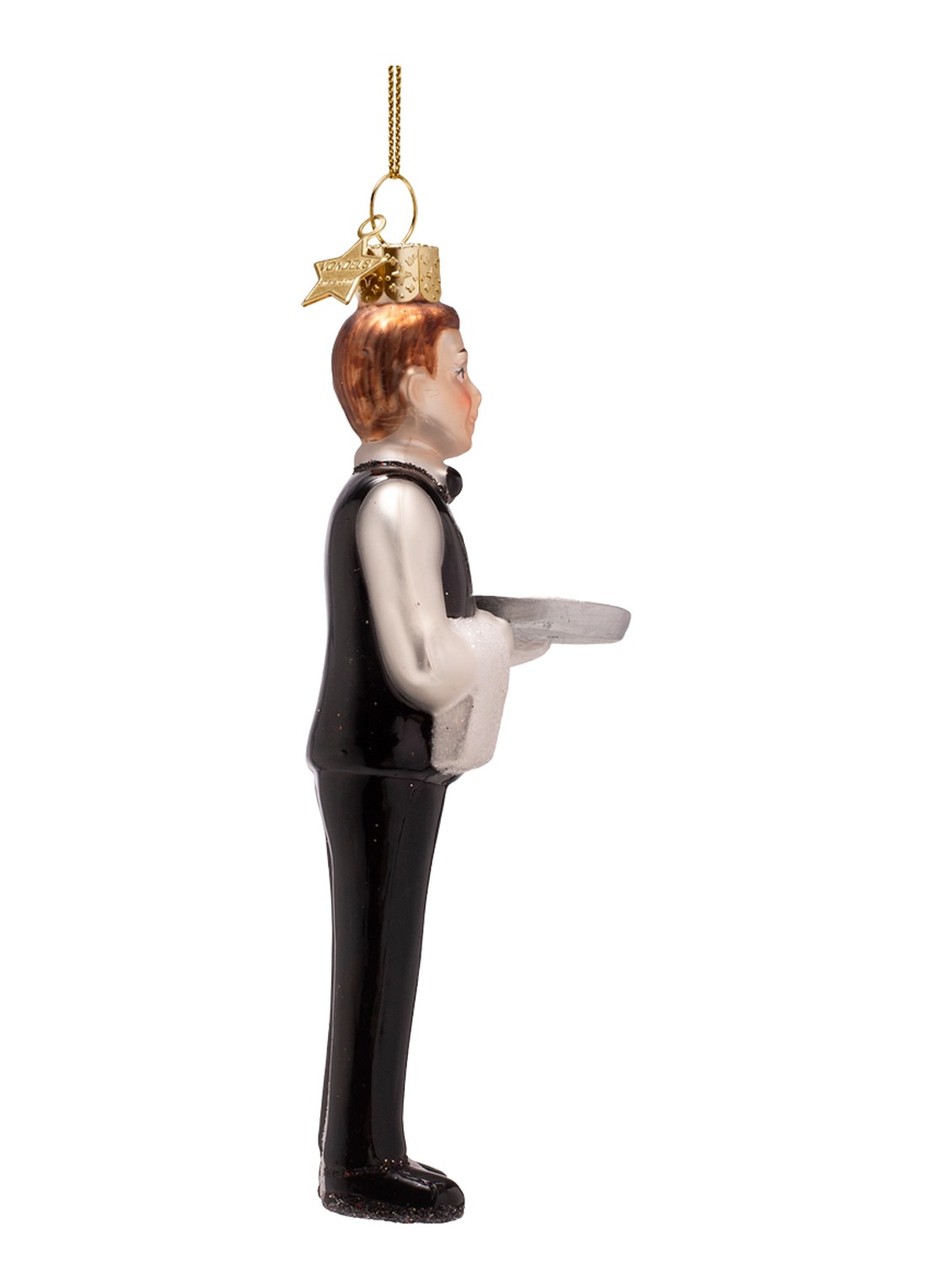 Vondels Serveerster met cocktail kersthanger 13 cm - detail 3 zwart