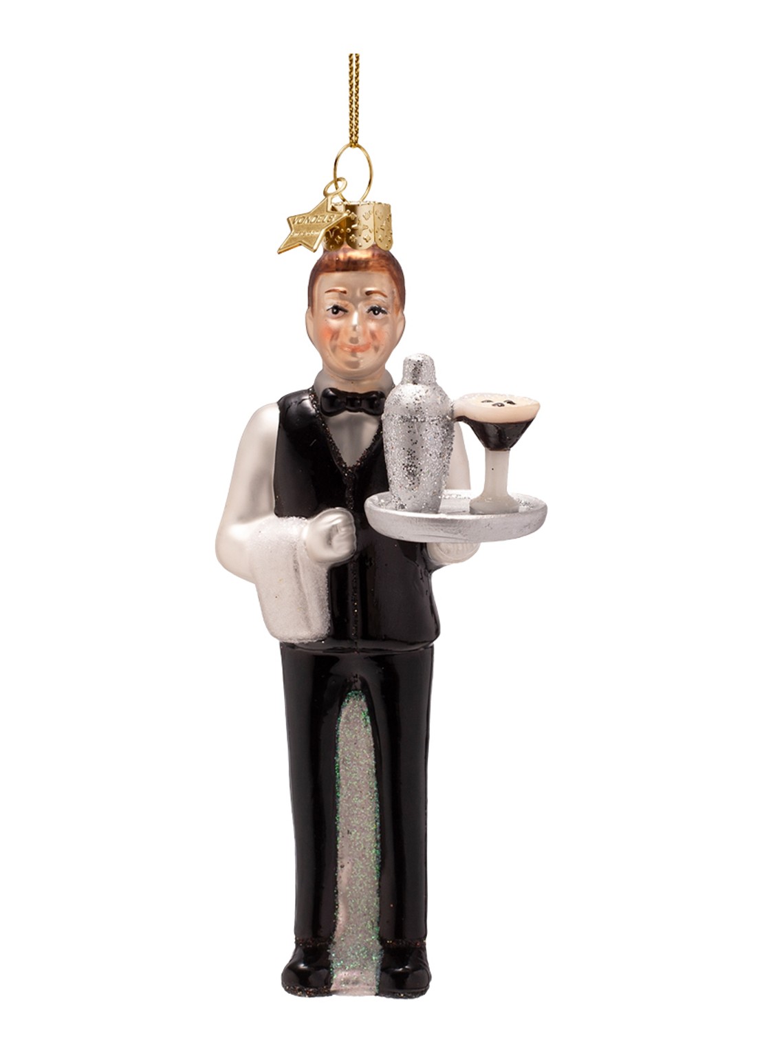 Vondels Serveerster met cocktail kersthanger 13 cm - voorkant zwart