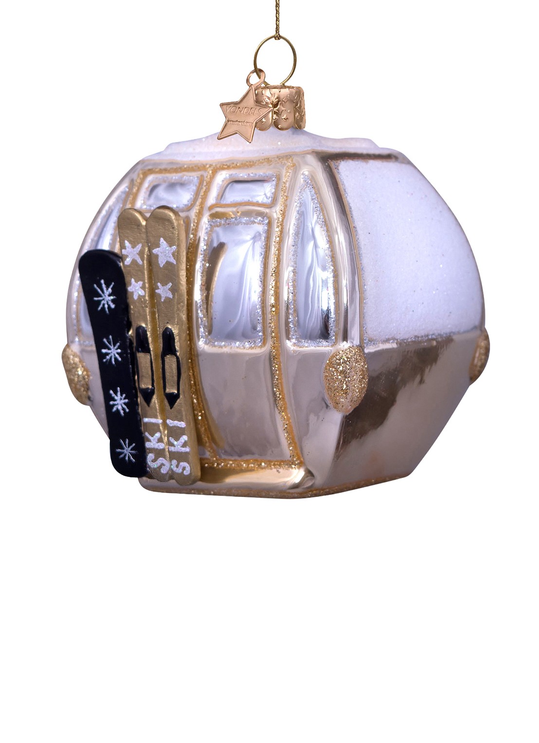 Vondels Ski Gondel kersthanger 8 cm - voorkant 4 goud