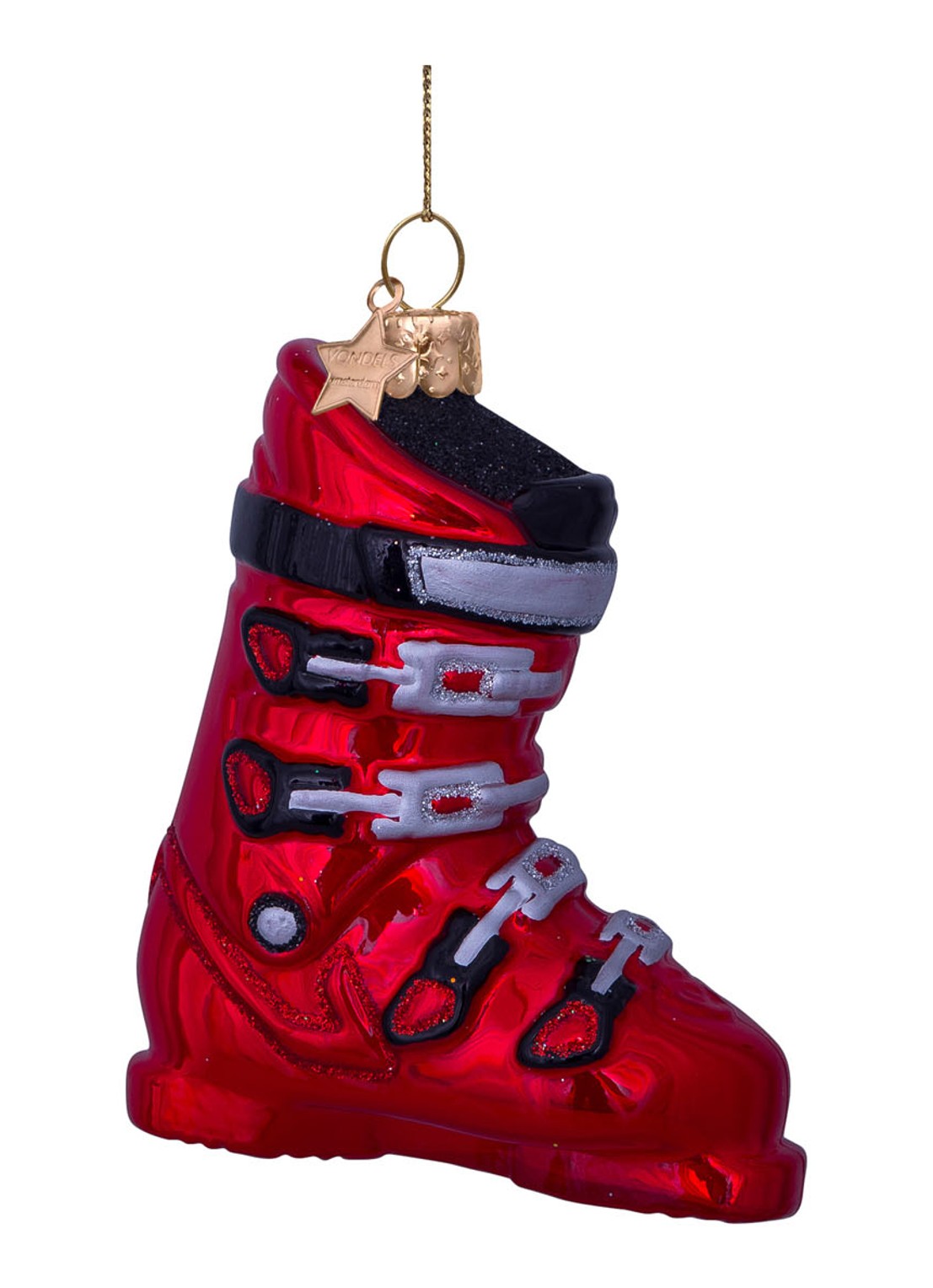 Vondels Ski kersthanger 10 cm - voorkant rood