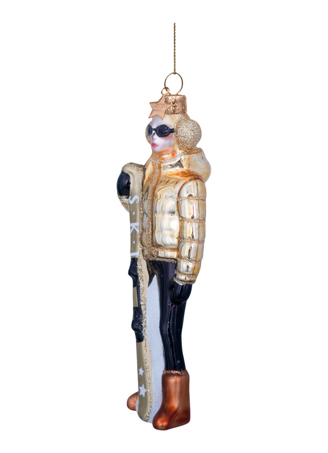 Vondels Skie Dame kersthanger 13 cm - detail 2 goud