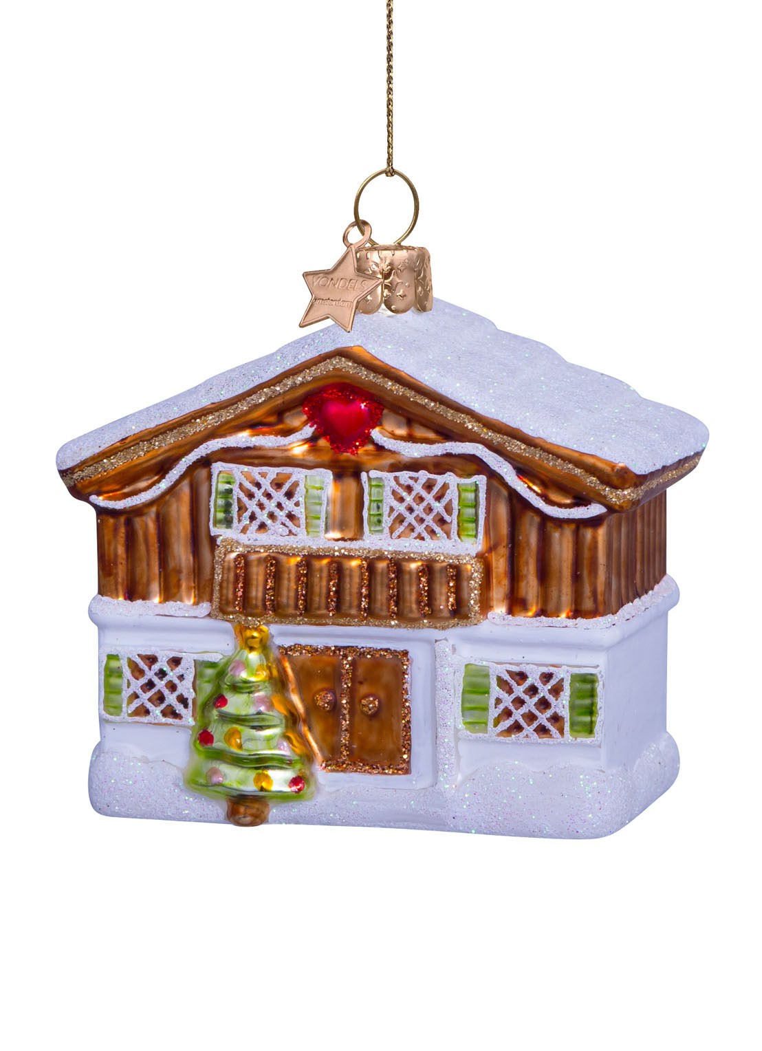 Vondels Skihut kersthanger 7,5 cm - voorkant wit