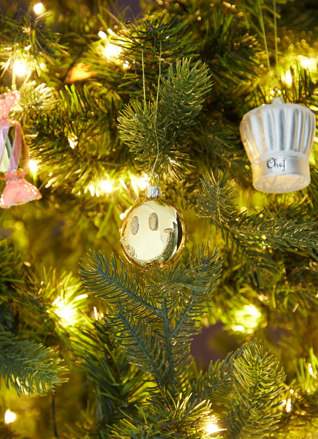 Vondels Smiley kersthanger 6 cm - voorkant 3 goud
