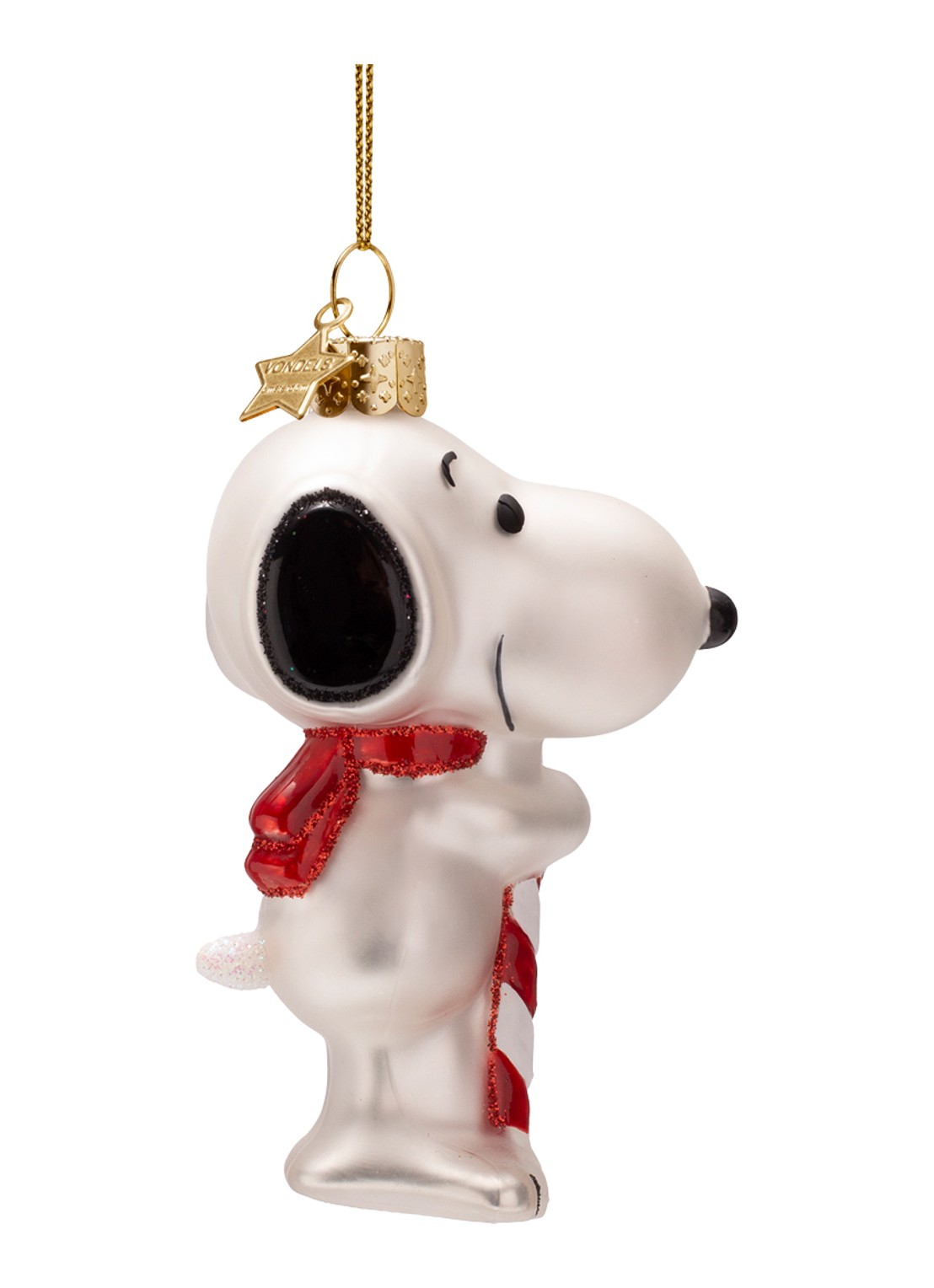 Vondels Snoopy Candy Cane kersthanger 11 cm - detail wit