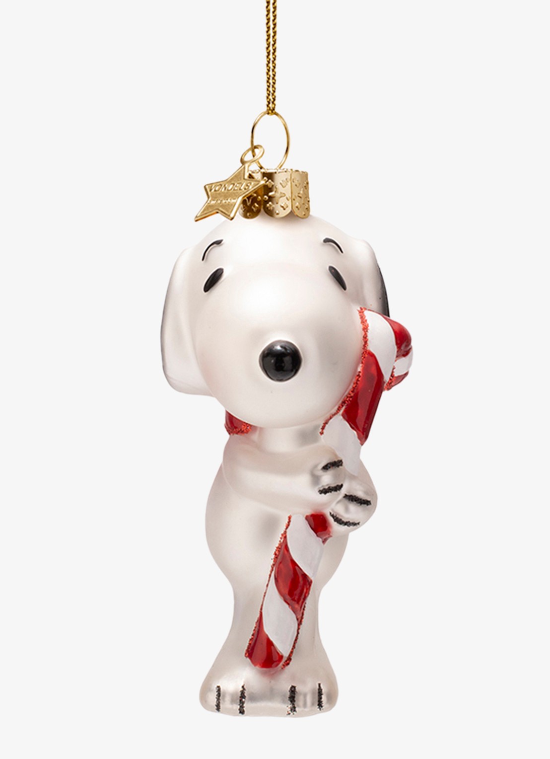 Vondels Snoopy Candy Cane kersthanger 11 cm - voorkant wit