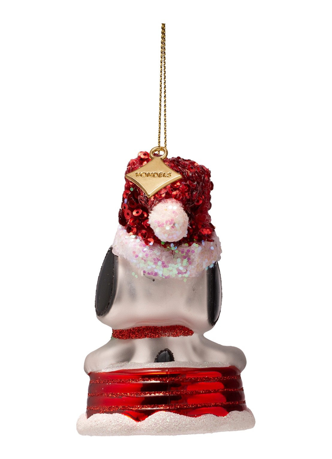Vondels Snoopy En Woodstock Op De Slee kersthanger 7,5 cm - achterkant goud