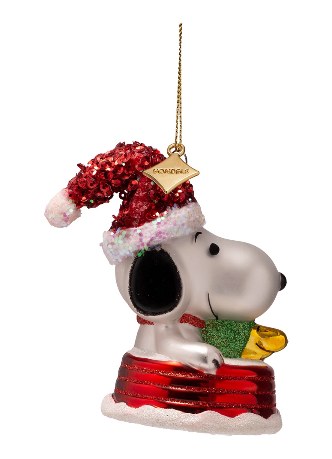 Vondels Snoopy En Woodstock Op De Slee kersthanger 7,5 cm - detail 4 goud