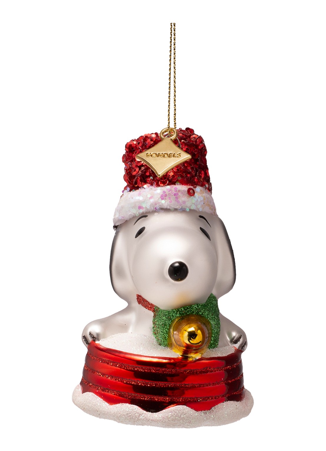 Vondels Snoopy En Woodstock Op De Slee kersthanger 7,5 cm - voorkant 2 goud