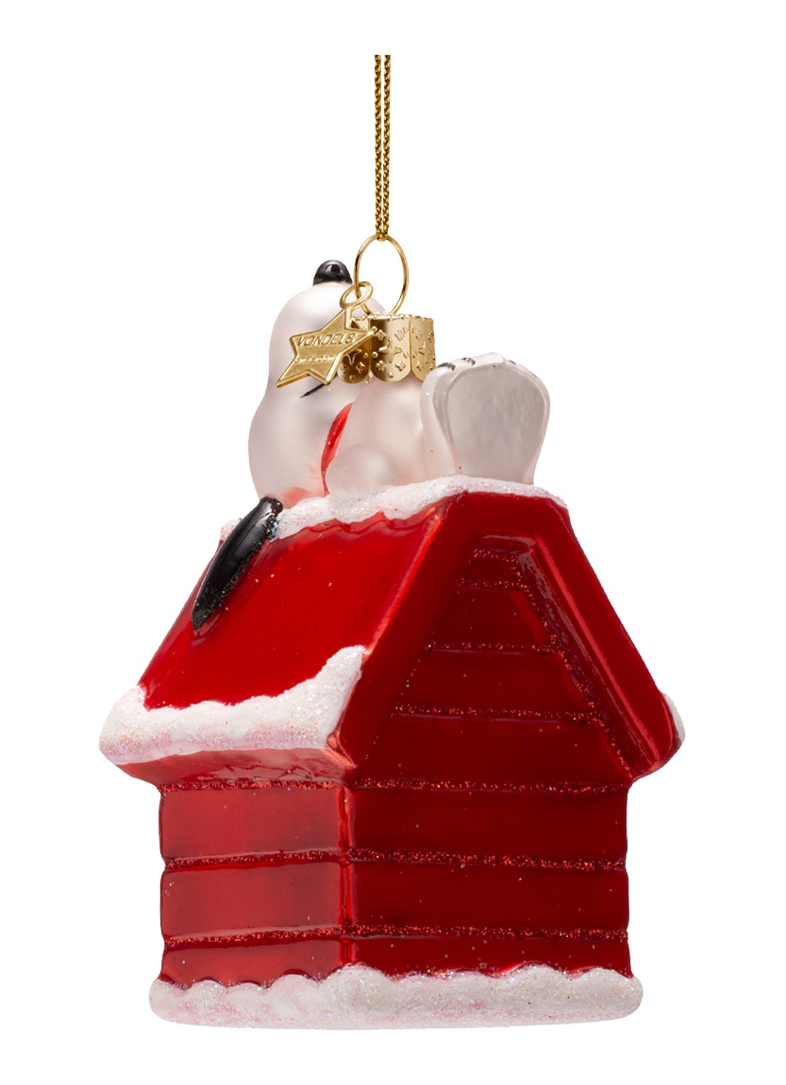 Vondels Snoopy Liggend Op Hondenhok kersthanger 10 cm - achterkant 8 rood