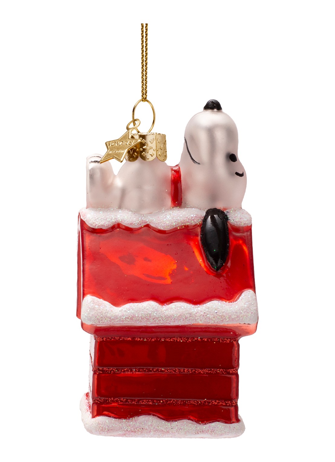 Vondels Snoopy Liggend Op Hondenhok kersthanger 10 cm - detail 3 rood