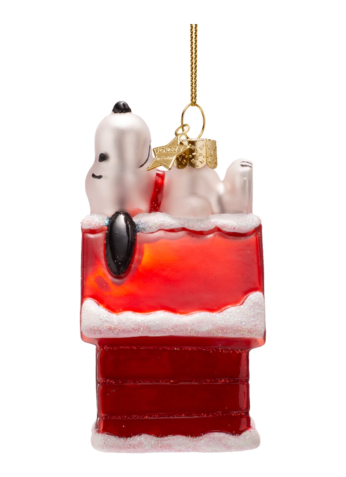 Vondels Snoopy Liggend Op Hondenhok kersthanger 10 cm - detail 4 rood
