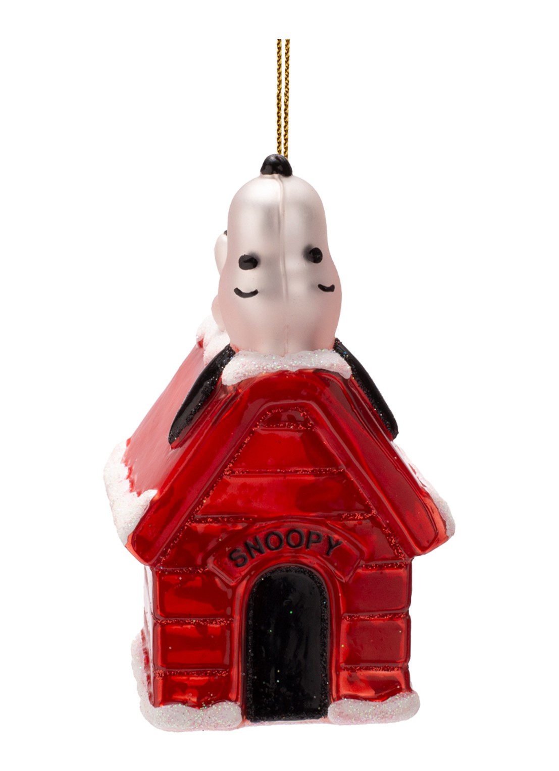 Vondels Snoopy Liggend Op Hondenhok kersthanger 10 cm - voorkant rood