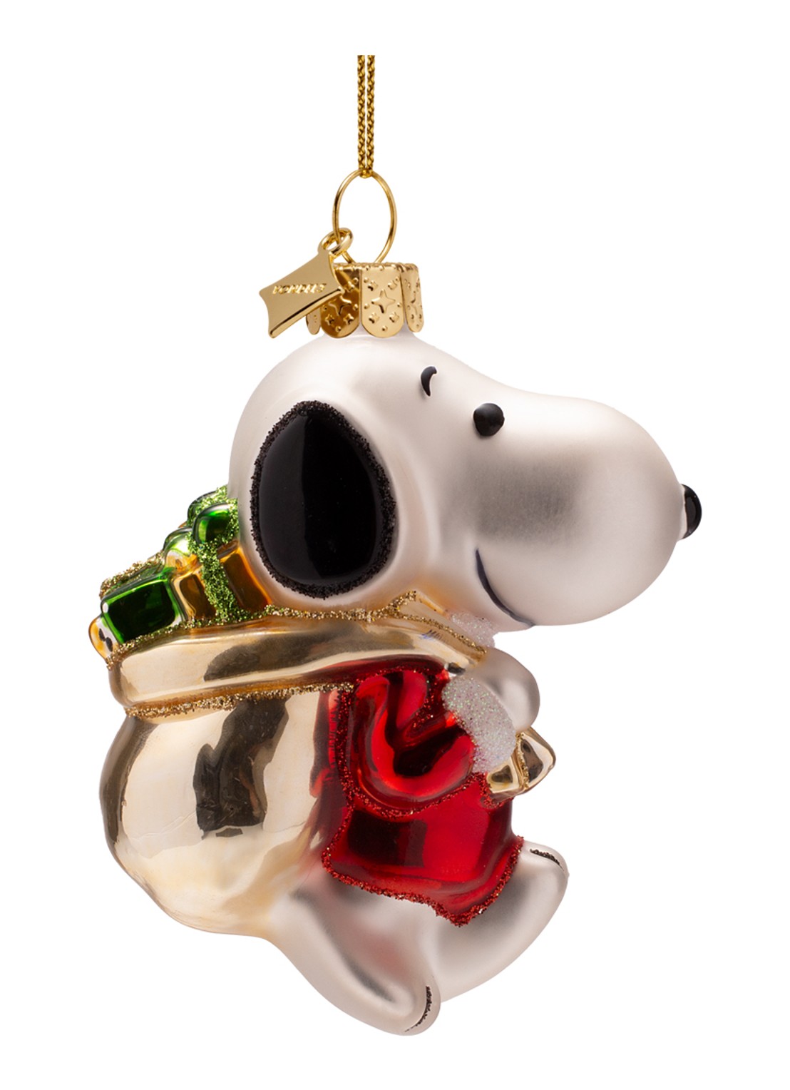 Vondels Snoopy met Cadeautjes kersthanger 9 cm - detail wit