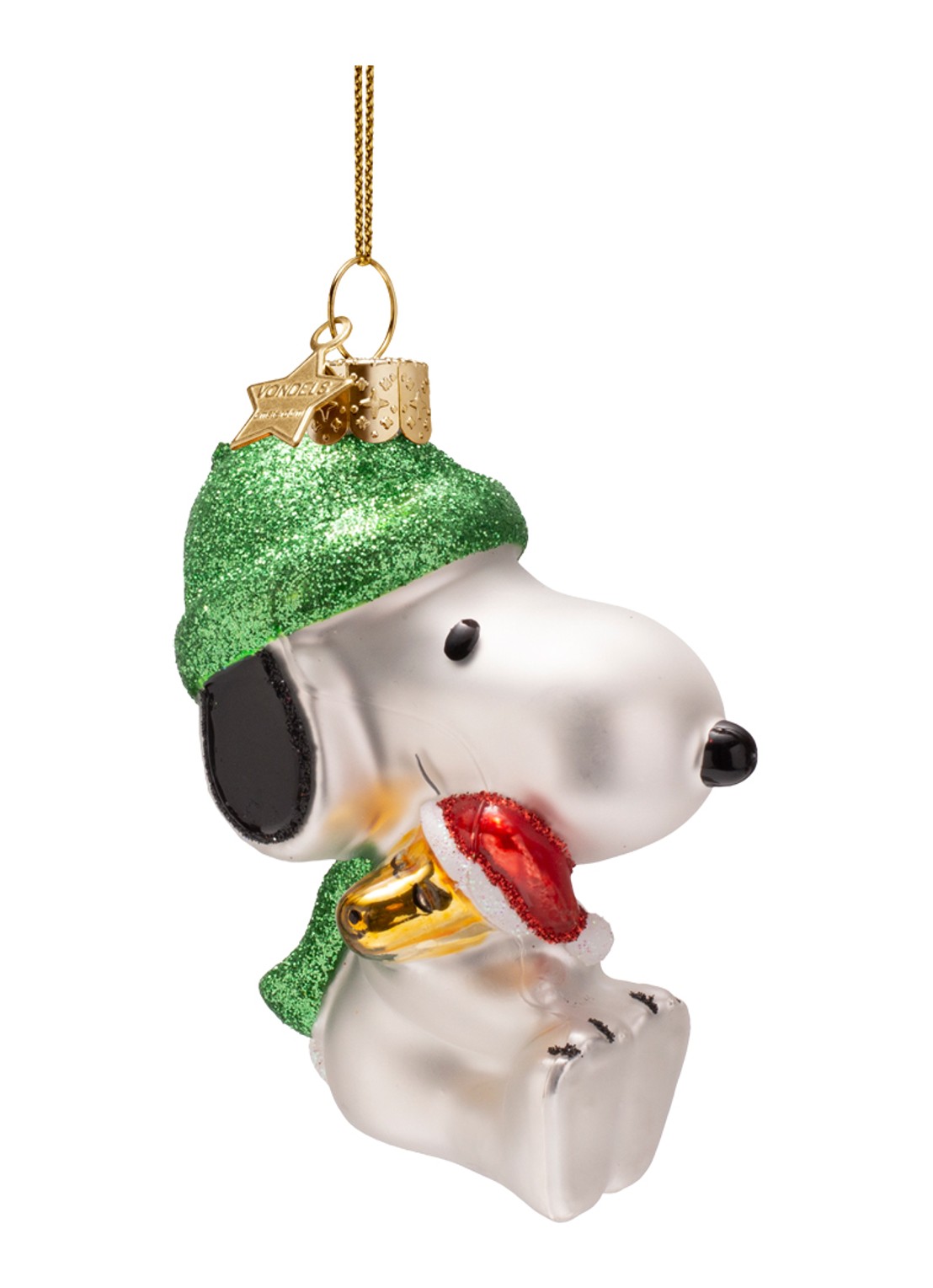 Vondels Snoopy Woodstock kersthanger 11 cm - voorkant groen