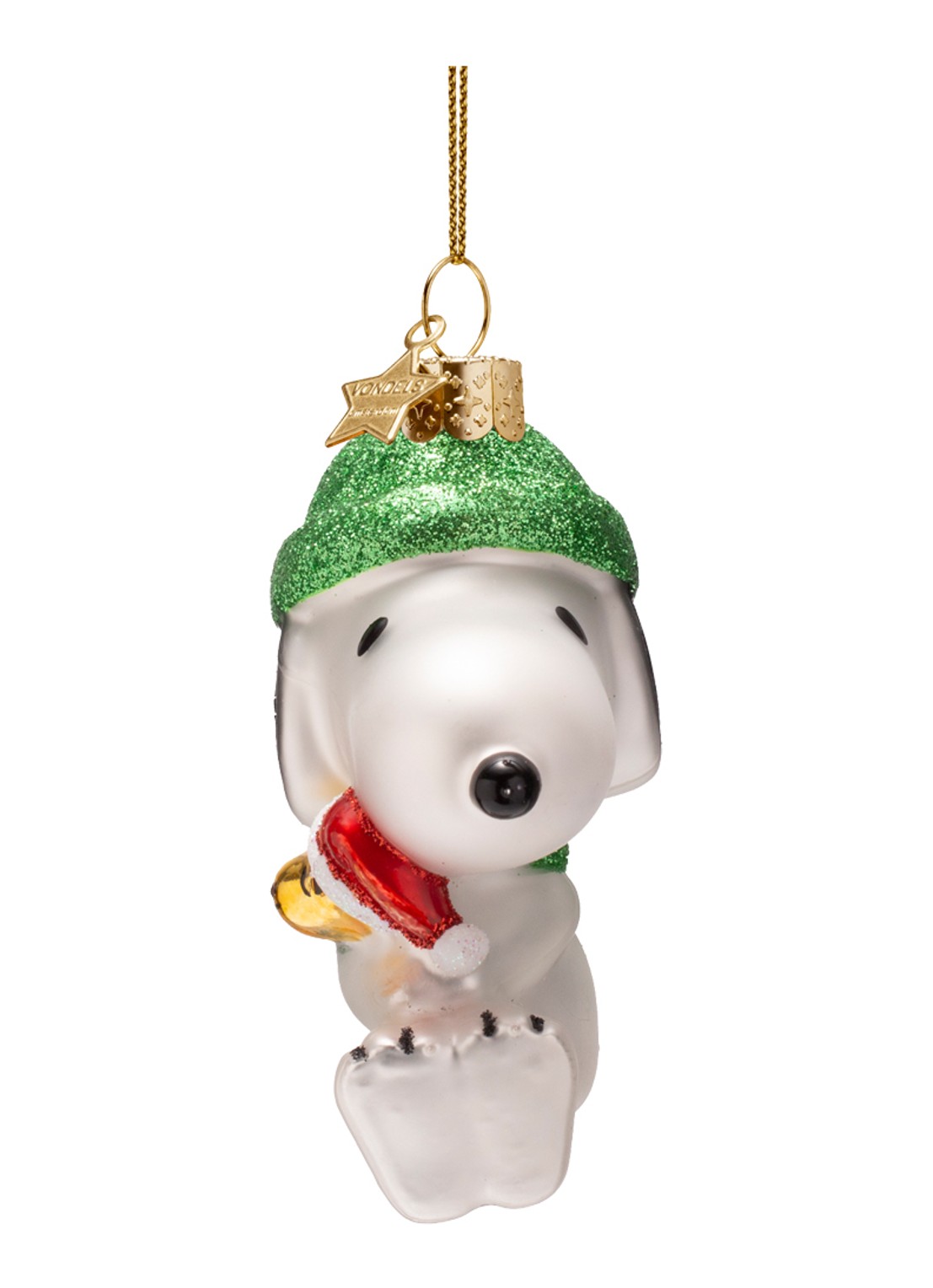 Vondels Snoopy Woodstock kersthanger 11 cm - voorkant 2 groen