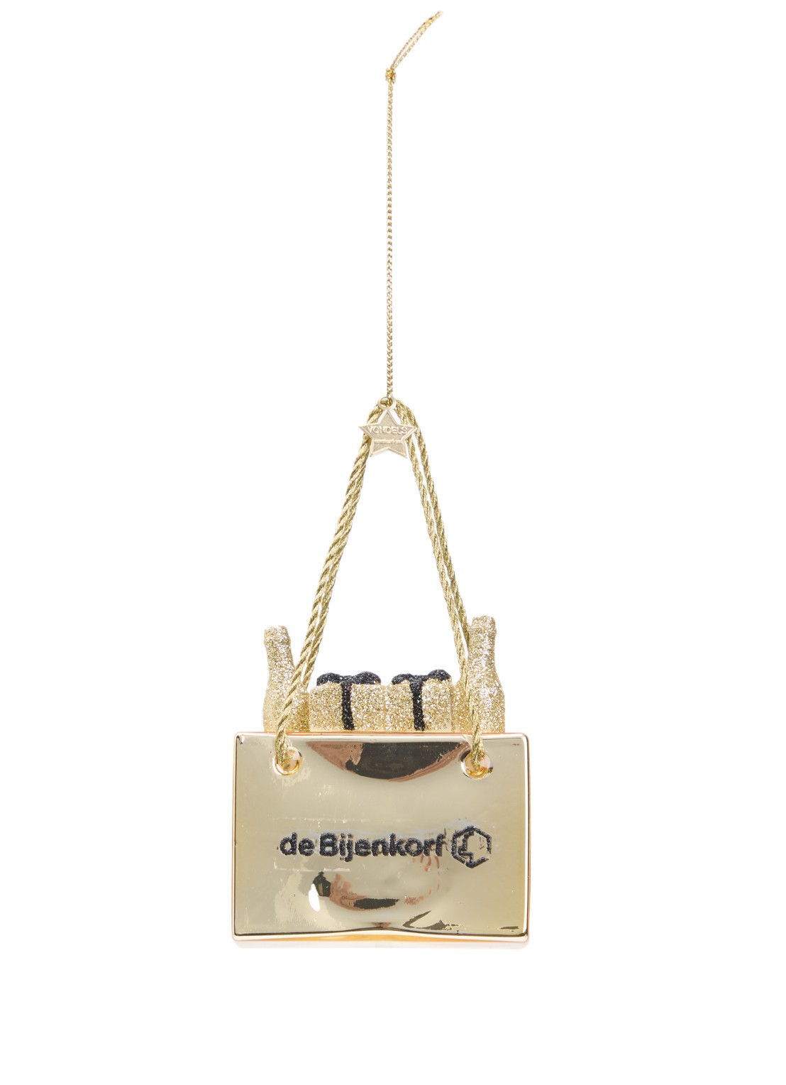 Vondels Special Bijenkorf Shoppingbag kersthanger 13 cm - voorkant 2 goud