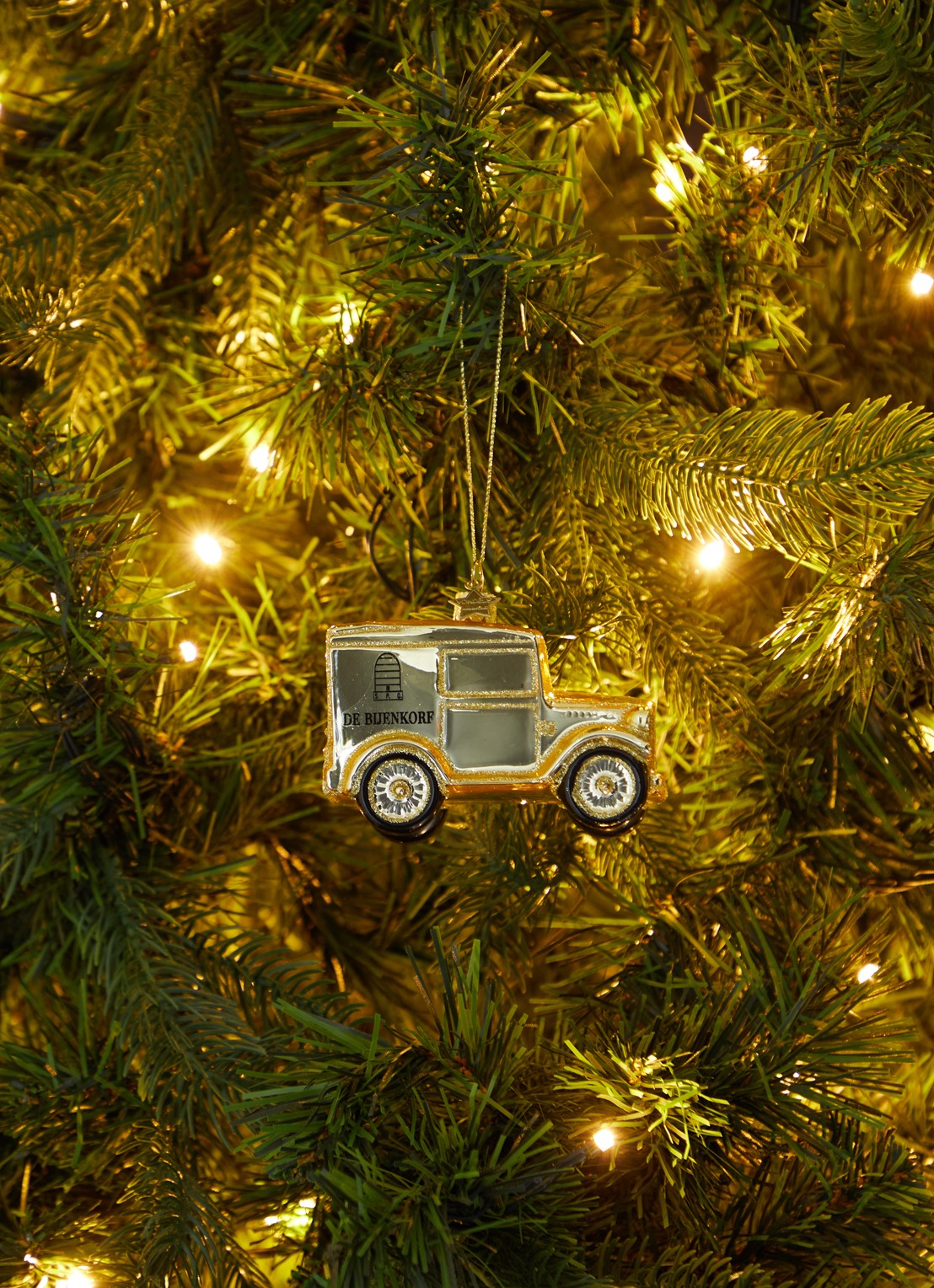 Vondels Special Bijenkorf wagen kersthanger 7 cm - voorkant 3 goud