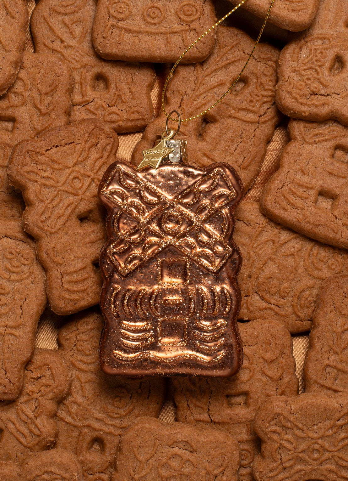 Vondels Speculaas kersthanger 9 cm - voorkant 2 bruin