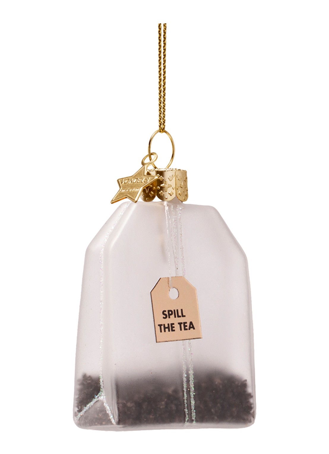 Vondels Spill The Tea Time Theezakje kersthanger 7,5 cm - detail 2 transparant