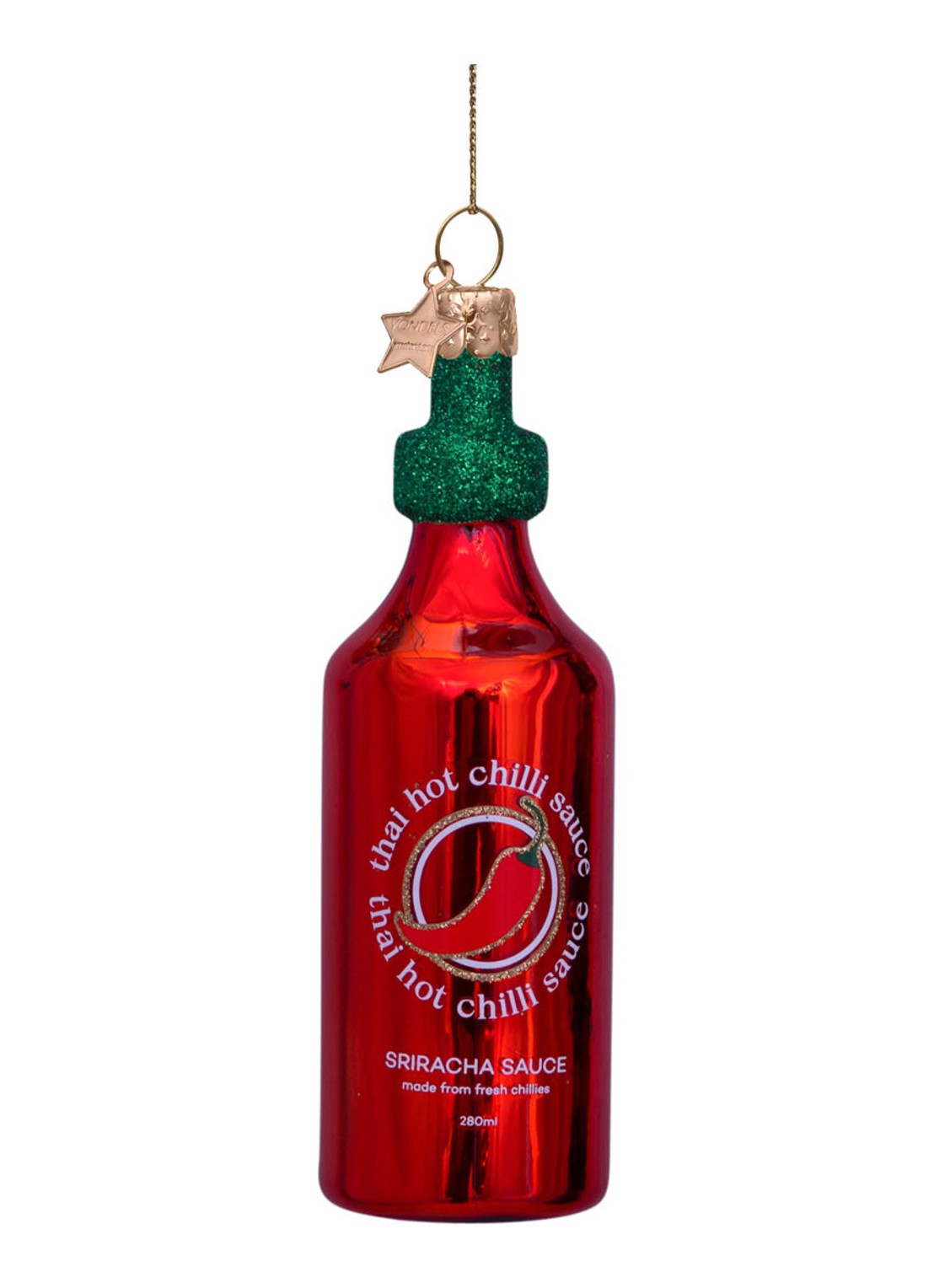 Vondels Sriracha Saus kersthanger 11,5 cm - voorkant 3 rood