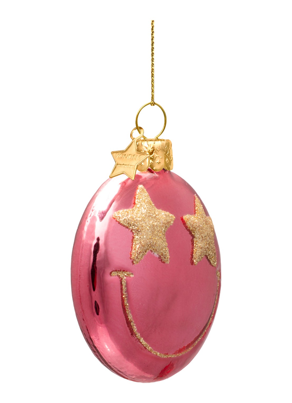 Vondels Starry Eyed Smiley kersthanger 7 cm - detail 4 roze