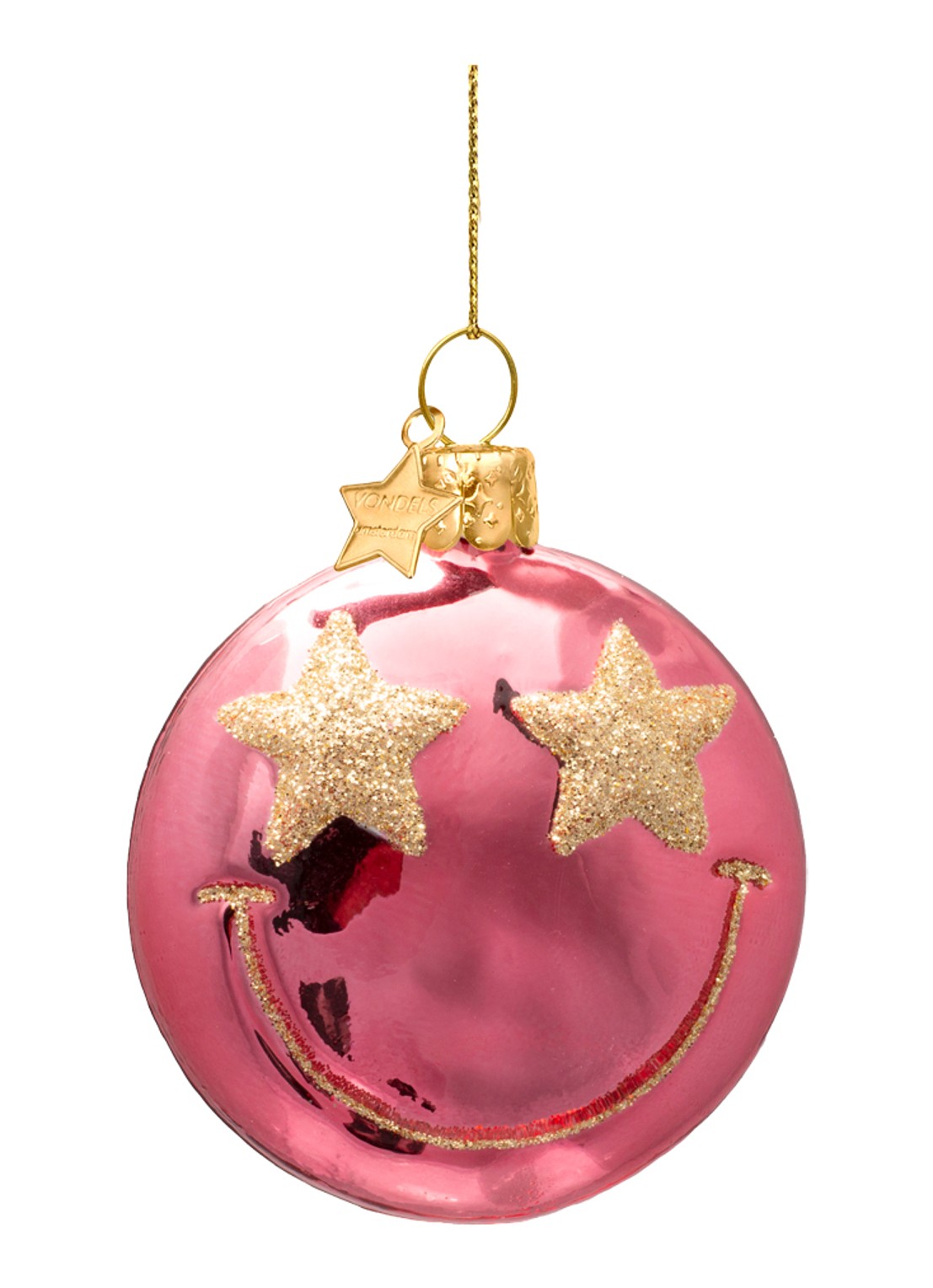 Vondels Starry Eyed Smiley kersthanger 7 cm - voorkant roze