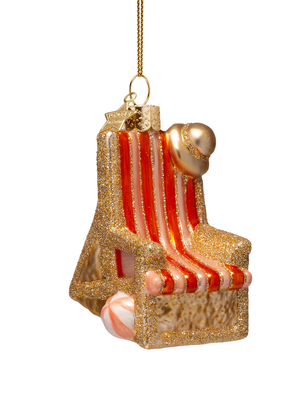 Vondels Strandstoel kersthanger 9 cm - voorkant goud