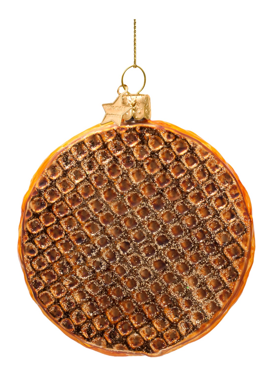 Vondels Stroopwafel kersthanger 9 cm - voorkant 3 bruin