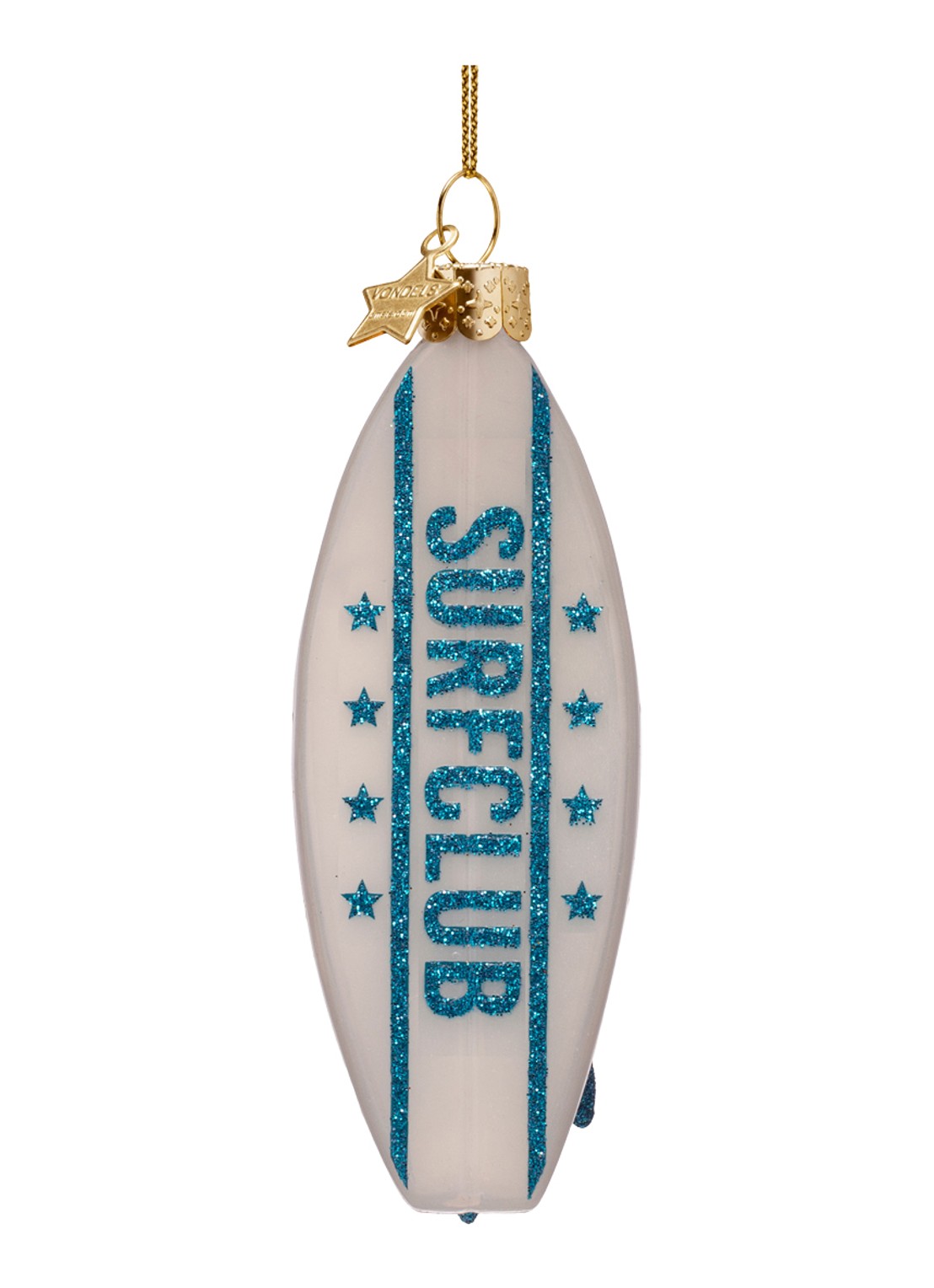 Vondels Surfboard kersthanger 11 cm - voorkant wit