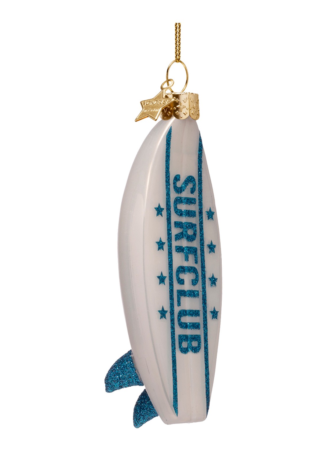 Vondels Surfboard kersthanger 11 cm - voorkant 2 wit