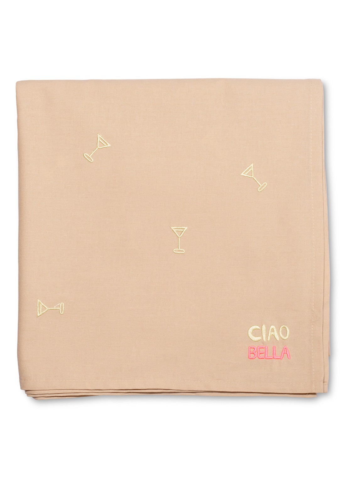 Vondels Tafelkleed in linnenblend met borduring 260 x 140 cm - voorkant beige