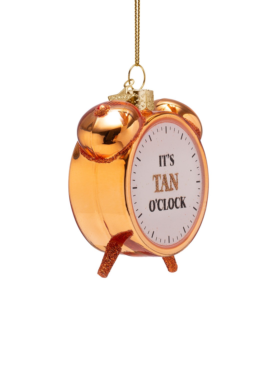 Vondels Tan Alarm Clock kersthanger 8,5 cm - voorkant 2 goud