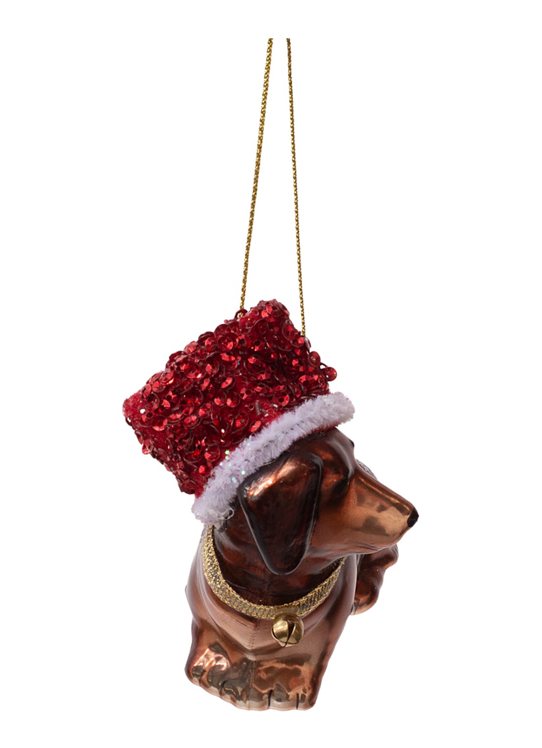 Vondels Teckel met kerstmuts kersthanger 8 cm - detail 2 bruin