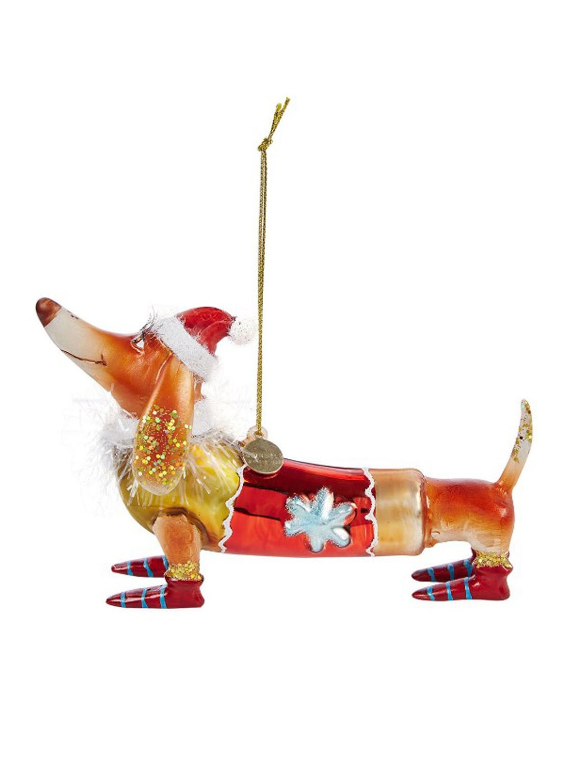 Vondels Teckel met Kerstmuts kersthanger 9,5 cm - voorkant multicolor