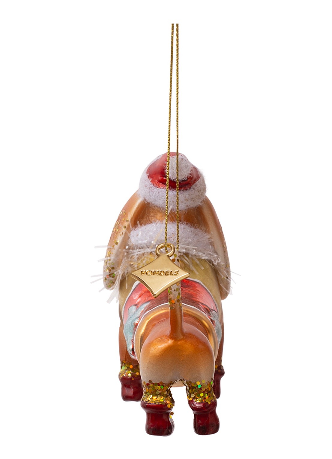 Vondels Teckel met kerstmuts kersthanger 9 cm - achterkant bruin