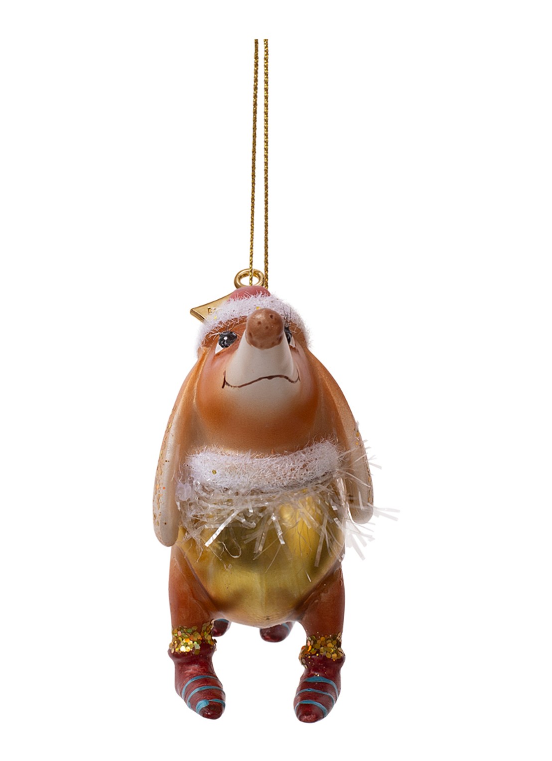 Vondels Teckel met kerstmuts kersthanger 9 cm - detail 4 bruin