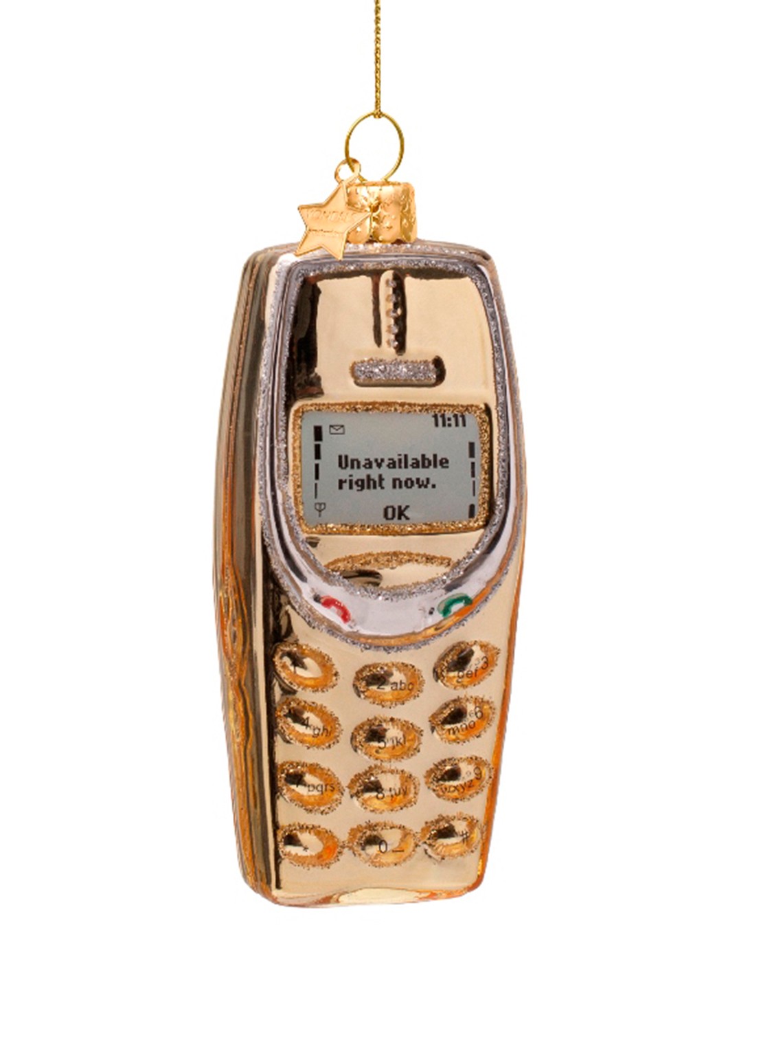 Vondels Telefoon kersthanger 10 cm - voorkant goud