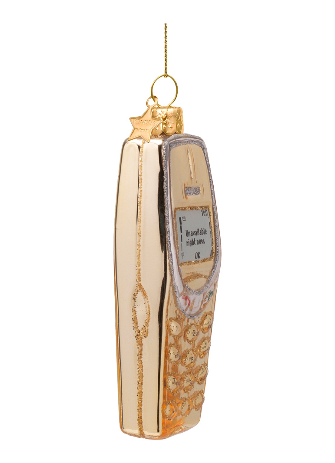 Vondels Telefoon kersthanger 10 cm - voorkant 2 goud