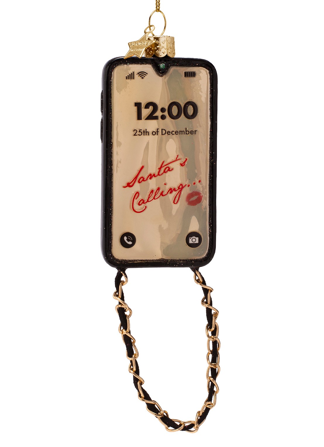 Vondels Telefoon met ketting kersthanger 11 cm - voorkant 4 goud