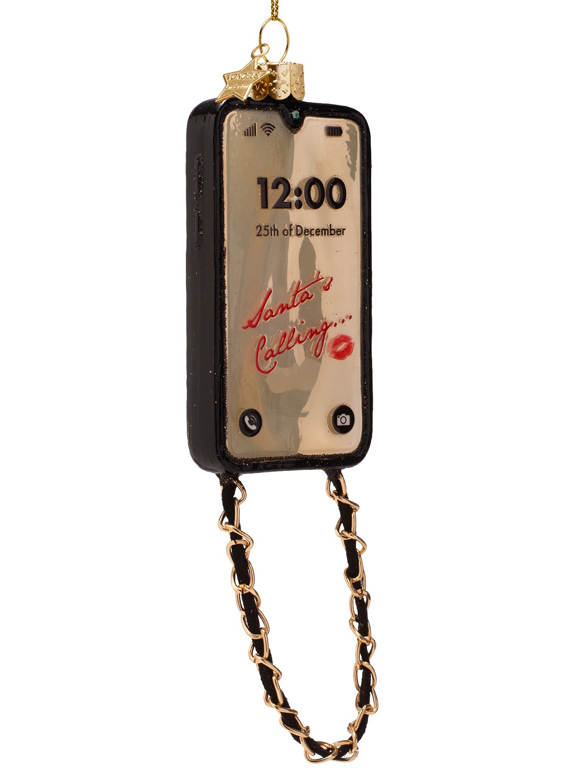 Vondels Telefoon met ketting kersthanger 11 cm - voorkant 5 goud