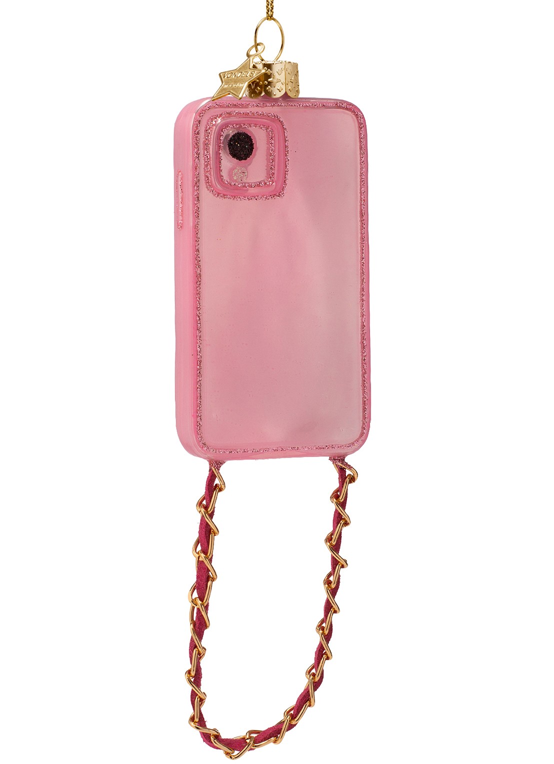 Vondels Telefoon met ketting kersthanger 11 cm - detail roze