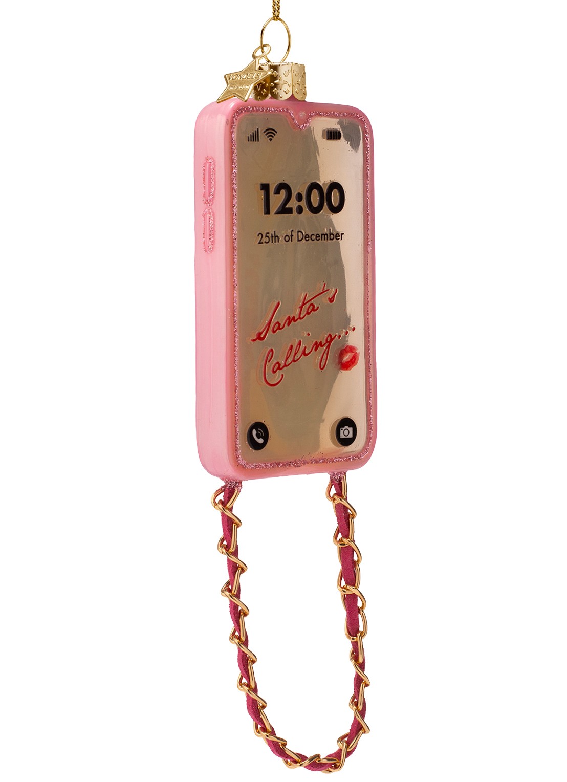 Vondels Telefoon met ketting kersthanger 11 cm - voorkant 5 roze