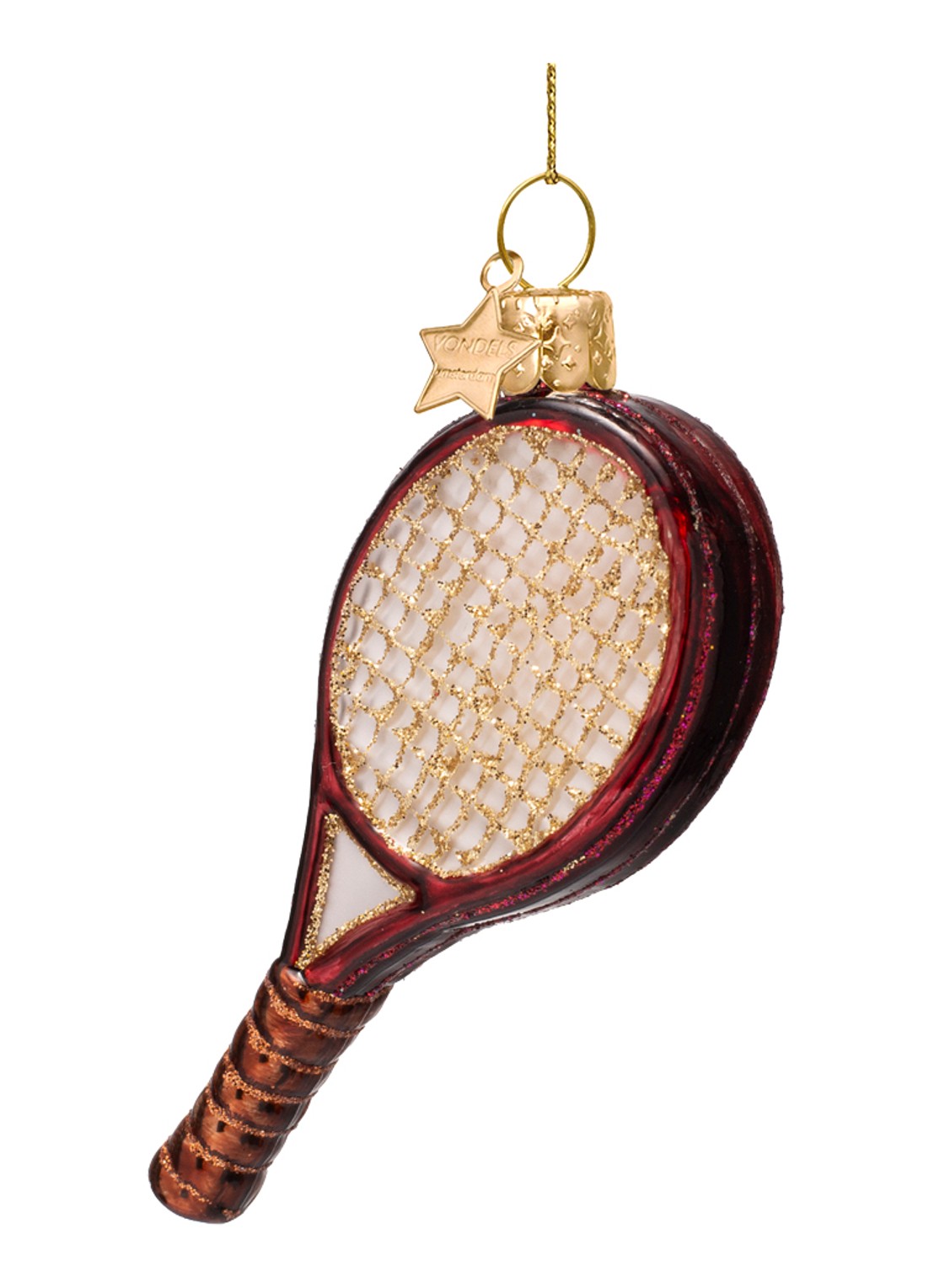 Vondels Tennis Racket kersthanger 9,5 cm - achterkant bordeauxrood