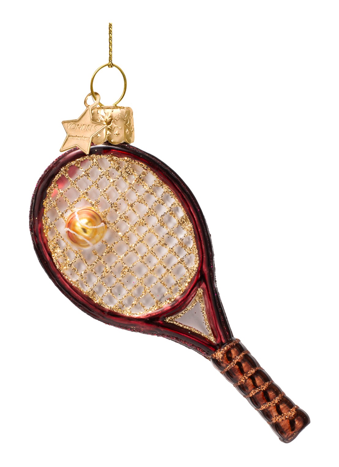 Vondels Tennis Racket kersthanger 9,5 cm - voorkant 3 bordeauxrood