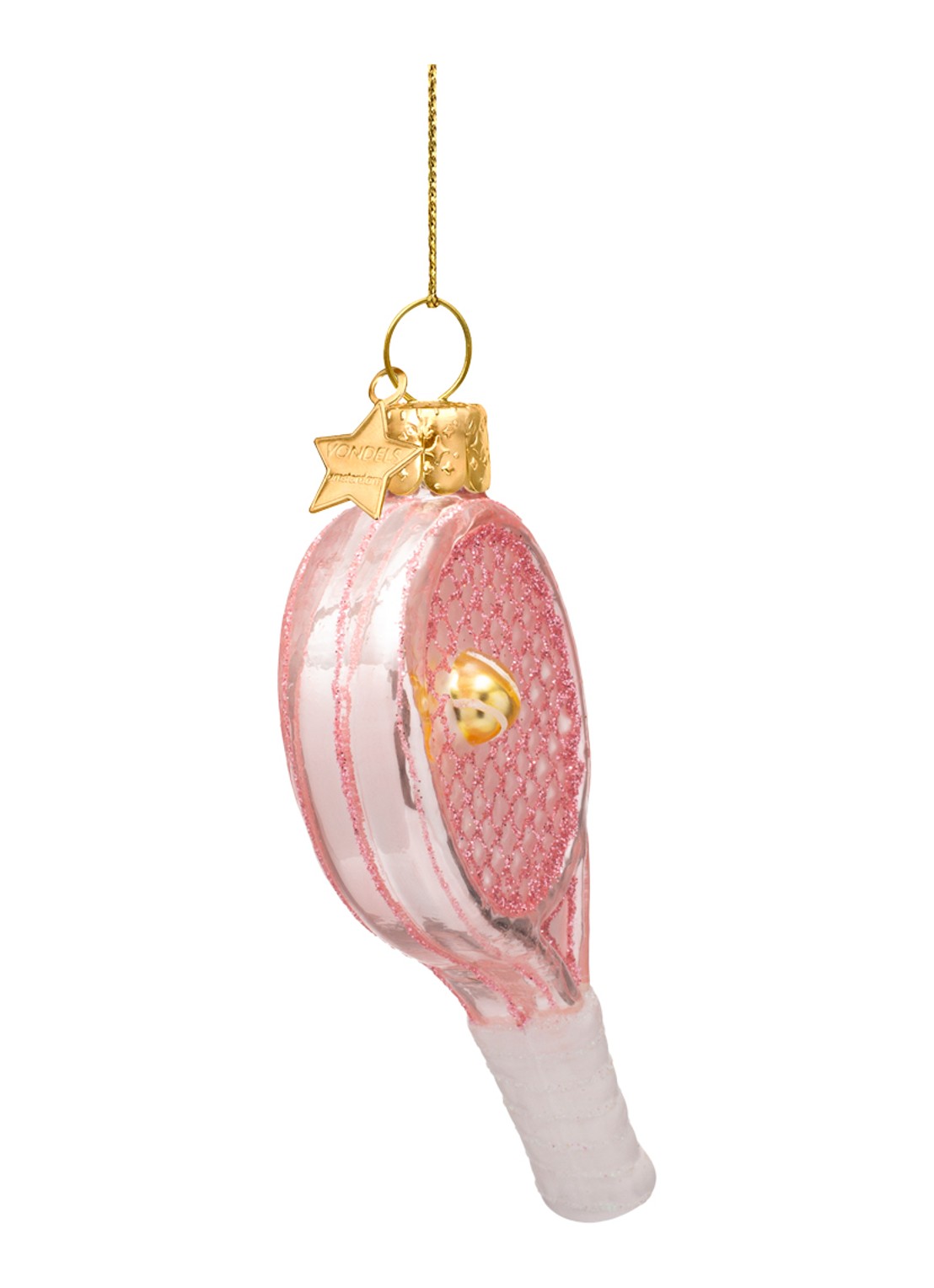 Vondels Tennisracket kersthanger 9,5 cm  - detail 2 roze