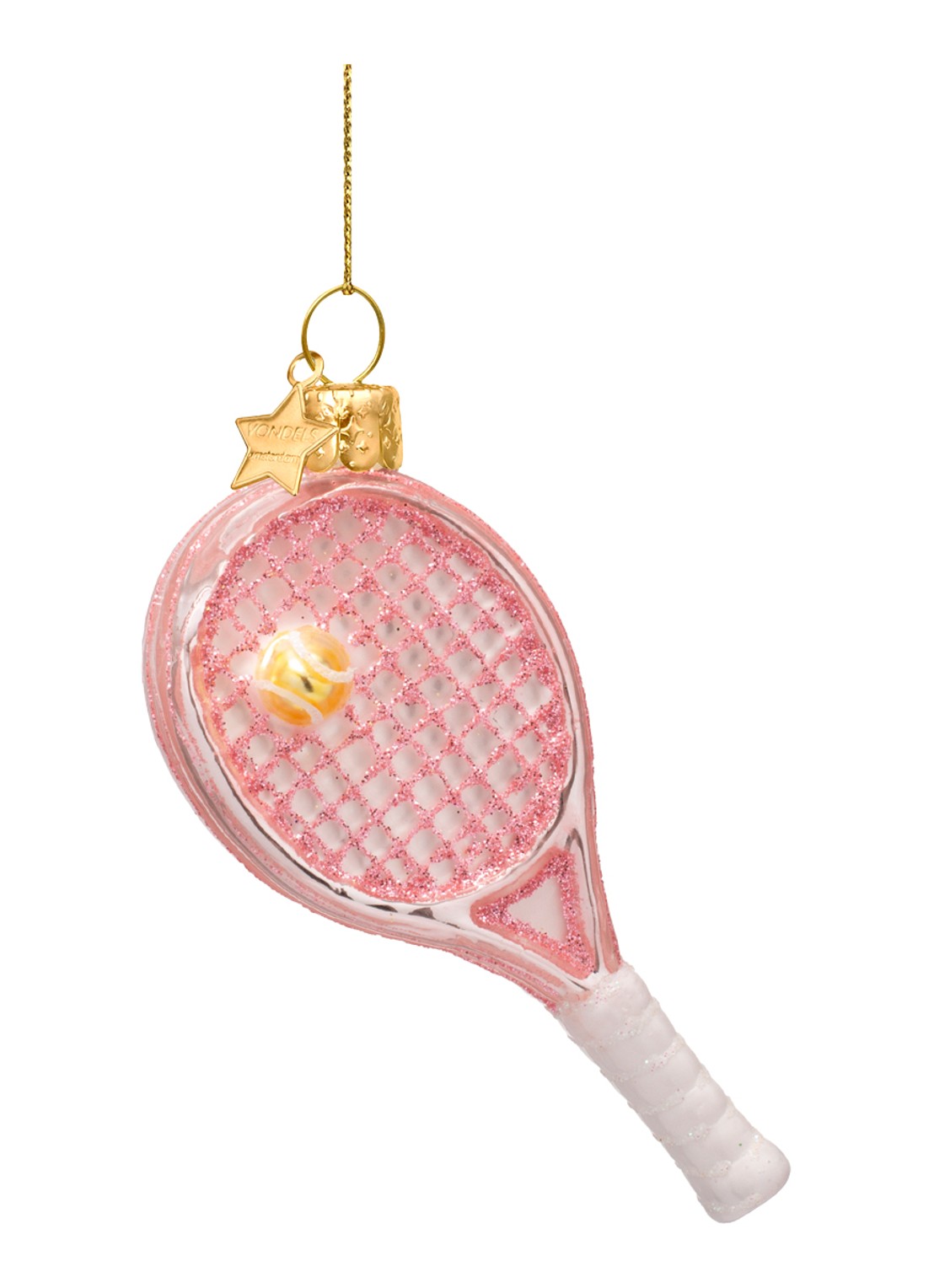 Vondels Tennisracket kersthanger 9,5 cm  - voorkant 3 roze